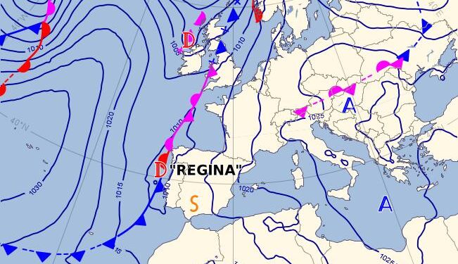 Situació atmosfèrica amb la pertorbació Regina. Foto: Servei Meteorològic