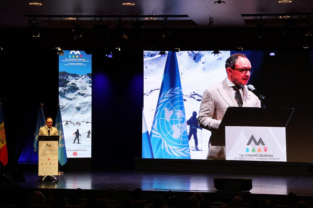 El cap de Govern, Xavier Espot, durant la inauguració del 13a Congrés Mundial de Turisme de Neu, Muntanya i Benestar d’Andorra. Foto: M. R. (ANA)