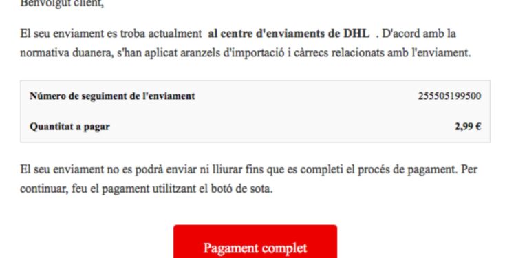 Alerta de seguretat. Si reps aquest missatge de DHL per un paquet retingut, no cliquis