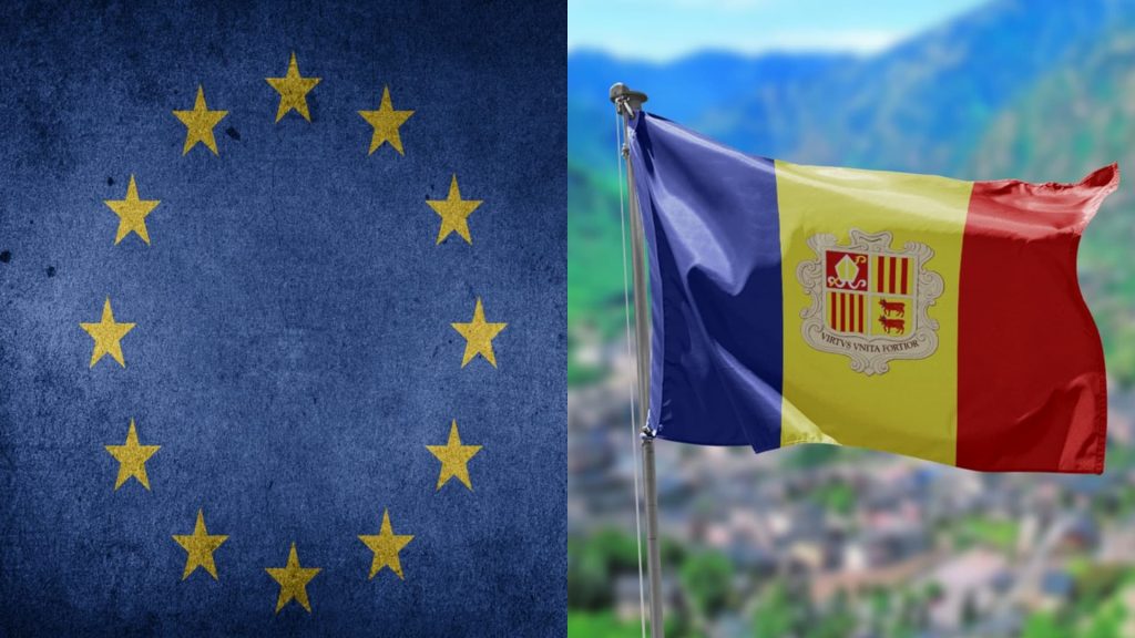 Banderes d'Andorra i la UE.