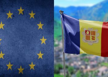 Banderes d'Andorra i la UE.