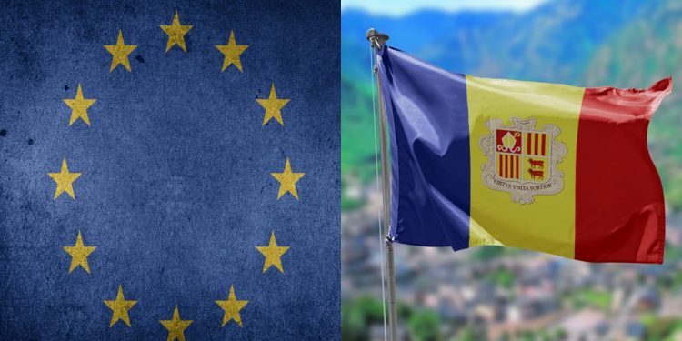 Banderes d'Andorra i la UE.