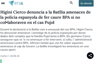 Notícia d'Andorra Televisió sobre la declaració de Cierco a la Batllia on va revelar que van entregar les dades dels Pujol / RTVA