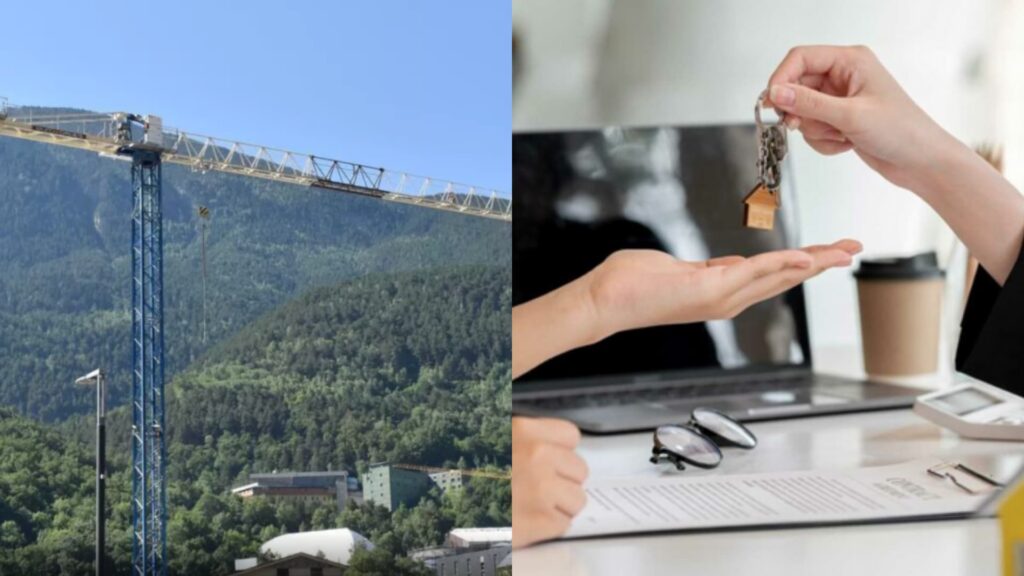 Collage de grues a Andorra la Vella i entrega de claus d'un pis.