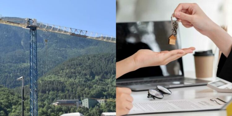 Collage de grues a Andorra la Vella i entrega de claus d'un pis.