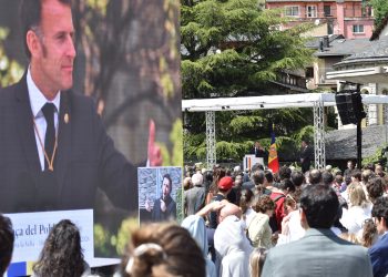 El copríncep francès i president de la República Francesa, Emmanuel Macron, durant el seu discurs. Foto: I. M. (ANA)