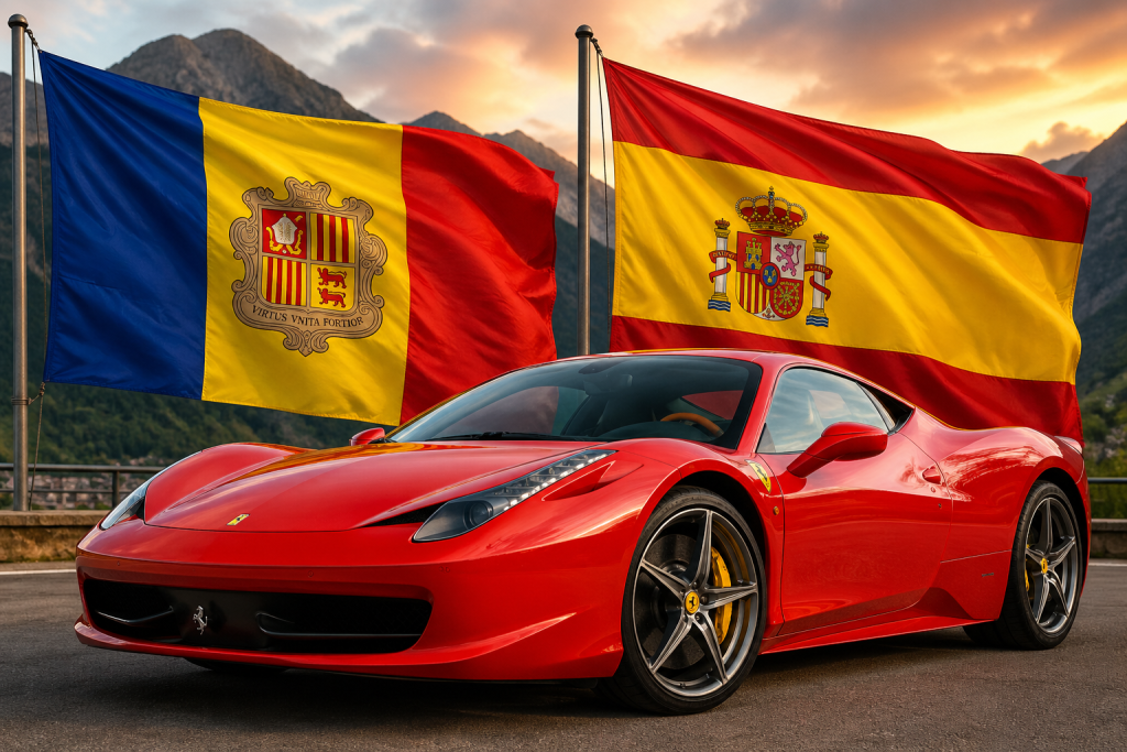 Ferrari amb banderes d'Espanya i Andorra / Generat