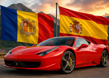 Ferrari amb banderes d'Espanya i Andorra / Generat