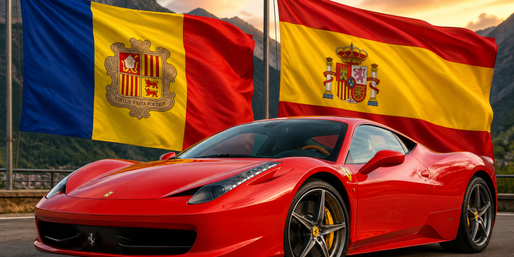 Ferrari amb banderes d'Espanya i Andorra / Generat