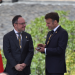 El cap de Govern, Xavier Espot, amb el copríncep francès i president de la República Francesa, Emmanuel Macron, després del seu discurs.