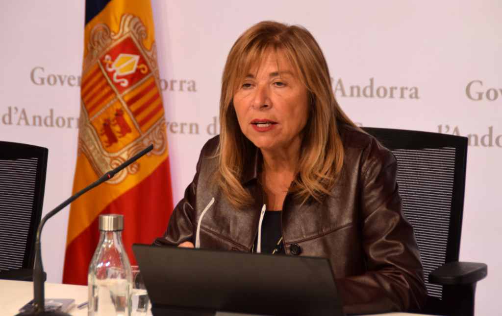 La ministra de Presidència, Economia, Treball i Habitatge, Conxita Marsol, en roda de premsa.