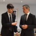 El conseller de l'oposició David Astrié i el cònsol major d'Andorra la Vella, Sergi González, moments abans de l'inici de la sessió de consell de comú d'Andorra la Vella.