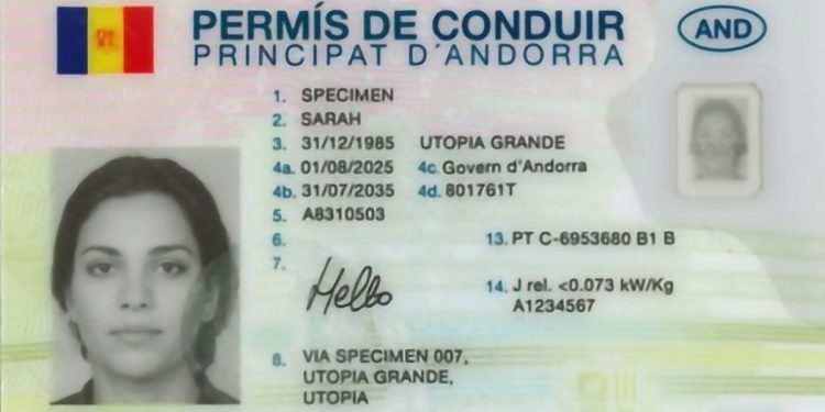 Exemple del permís de conduir. Foto: Govern d'Andorra