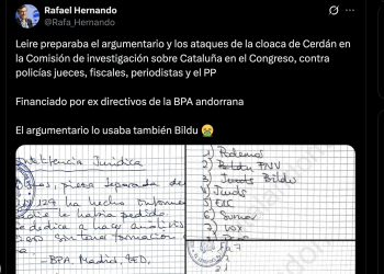 Tuit del popular Rafael Hernando denunciant el vicle Clavegueres del PSOE, partits que donen suport al Govern espanyol i BPA / X