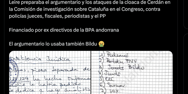 Tuit del popular Rafael Hernando denunciant el vicle Clavegueres del PSOE, partits que donen suport al Govern espanyol i BPA / X