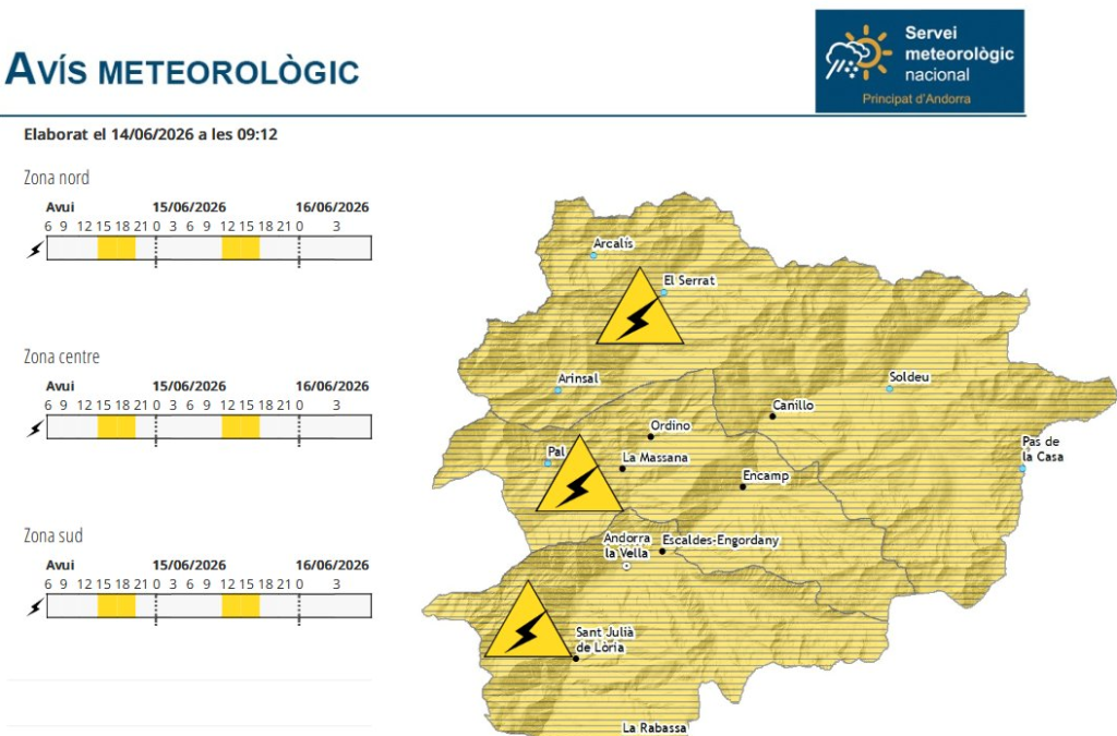 El mapa d'avís groc.