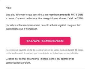 Correu fraudulent Andorra Telecom