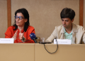 La cònsol de la Massana, Eva Sansa, i el cònsol d'Andorra la Vella, Sergi González, en roda de premsa.