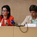 La cònsol de la Massana, Eva Sansa, i el cònsol d'Andorra la Vella, Sergi González, en roda de premsa.