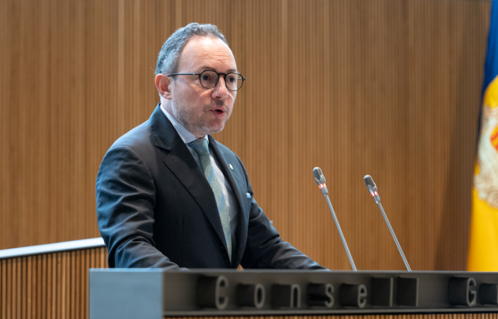 El cap de Govern, Xavier Espot, durant la seva intervenció en el marc del debat d'orientació política.