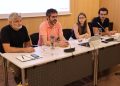 Els membres de l'associació, Gerard Veciana, Lluís Ginjaume, Andrea Doncel i Gerard Fontanet, en roda de premsa per explicar l'associació Estaló. Foto: R. S. (ANA)