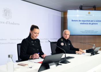 La secretària d'Estat d'Igualtat i Participació Ciutadana, Mariona Cadena, durant la presentació dels botons de seguretat.
