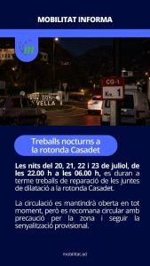 Treballs nocturns rotonda Casadet
