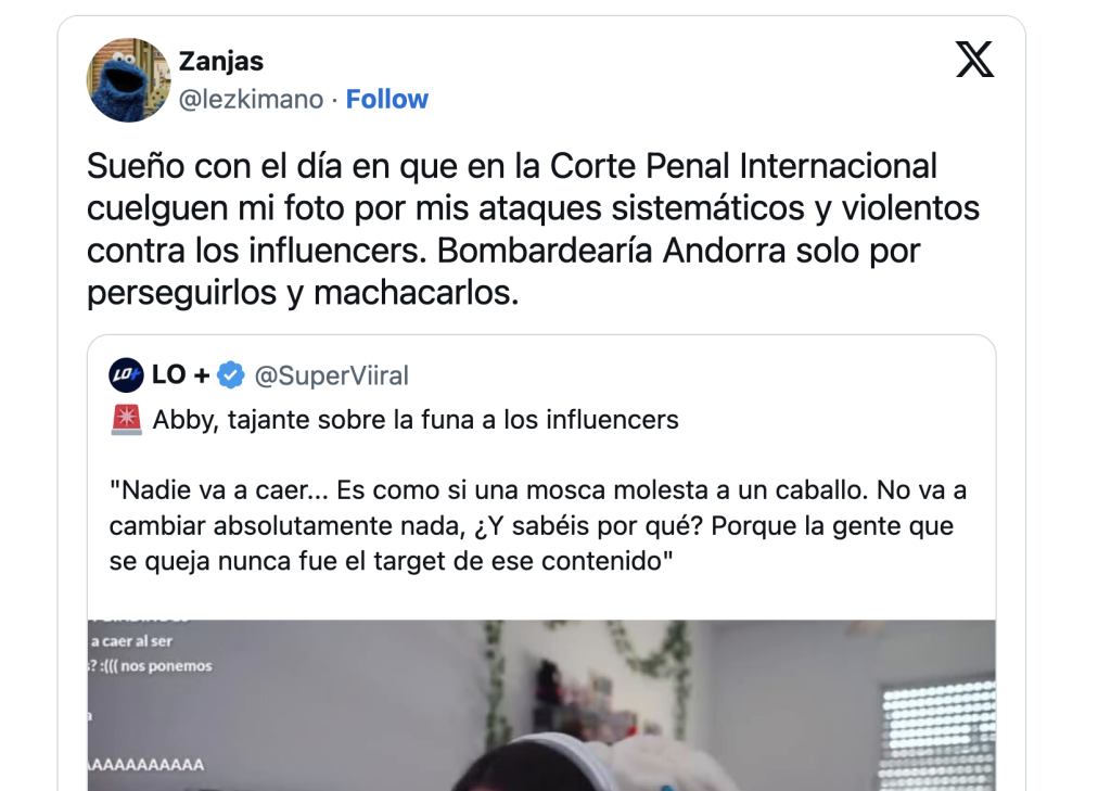 Un tuit on es parla de 'bombardejar' Andorra per acabar amb els influencers / X