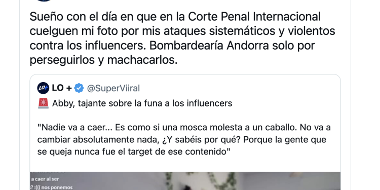 Un tuit on es parla de 'bombardejar' Andorra per acabar amb els influencers / X