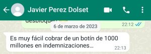 Missatge de Javier Pérez Dolset / Whatsapp