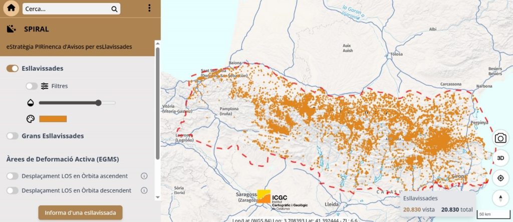 Imatge del nou inventari d'esllavissades dels Pirineus (Mapa: ICGC)