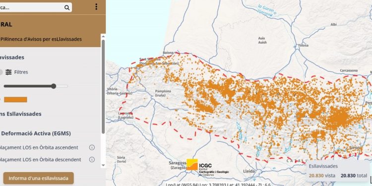 Imatge del nou inventari d'esllavissades dels Pirineus (Mapa: ICGC)