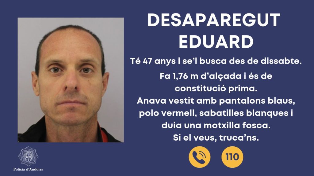 Fotografia compartida per la policia de l'home desaparegut. Foto: Policia d'Andorra