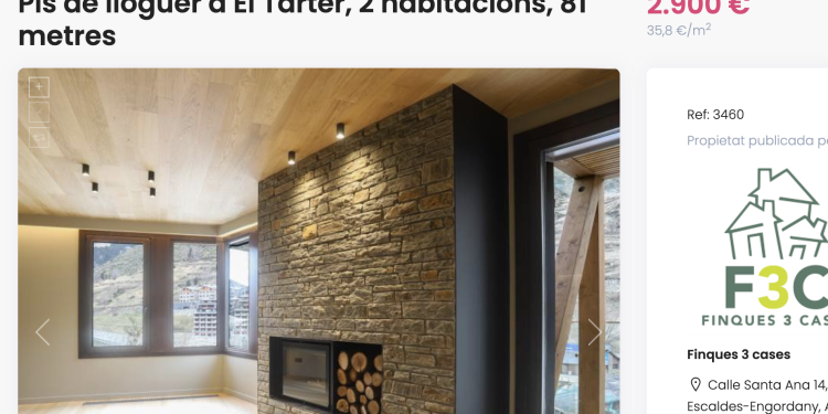anunci de lloguer a El Tarter, un poble a 17 quilòmetres de la capital Andorra la Vella / Pisos.ad