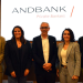 El secertari d'Estat de Joventut i Esports, Alain Cabanes; la directora de Banca País d’Andbank, Maria Suárez; el president de la World Triathlon ASntonio Fernández i la presidenta i el director tècnic de la federació andorrana de triatló, Edurne López i Víctor Cunill.