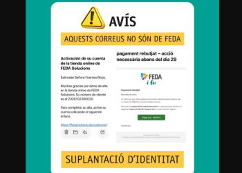 L'avís de FEDA sobre els correus fraudulents.