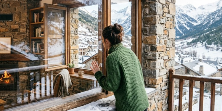 Una dona mirant l'interior d'una casa.