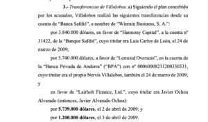 Imatge d'una de les pàgines on se cita a BPA en el moviments dels diners dels suborns. 